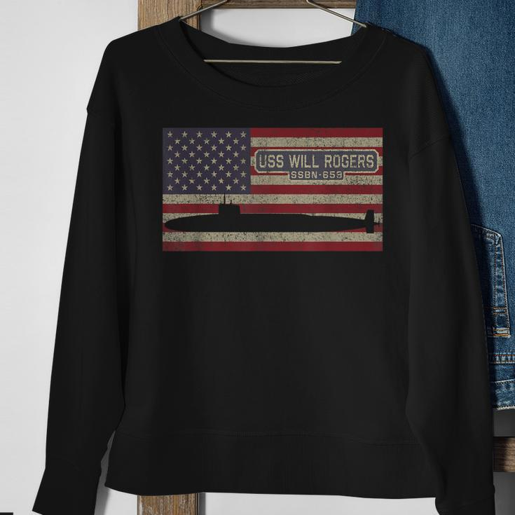 Uss Will Rogers Ssbn659 Submarine American Flag Gift Sweatshirt Gifts for Old Women