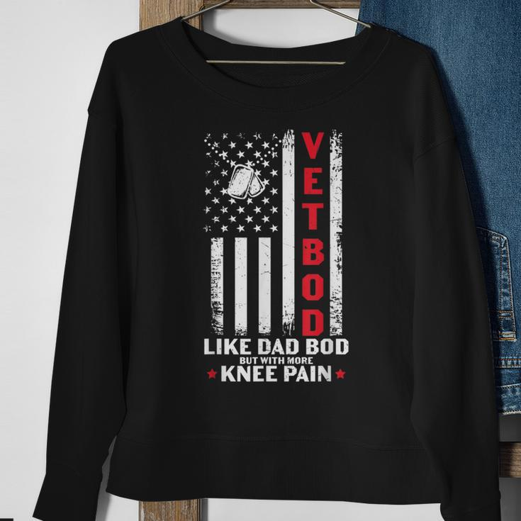 Vet Bod Like Dad Bod US Flag Dog Tag Veteran Sweatshirt Gifts for Old Women