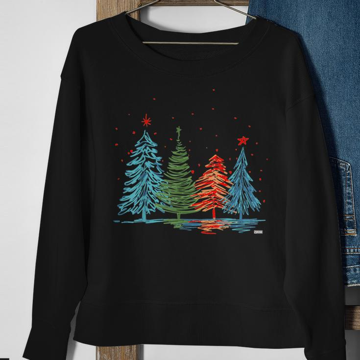 Vintage Christmas Trees Hand Drawing Christmas Trees Sweatshirt Gifts for Old Women
