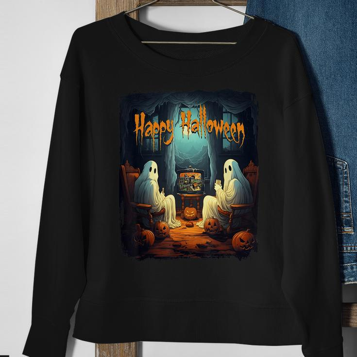 Vintage Happy Halloween Scary Ghost Horror Movie Pumpkin Happy Halloween Sweatshirt Gifts for Old Women