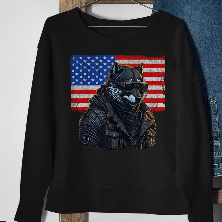 Vintage Patriotic Biker Wolf Shades Rustic American Flag Usa Sweatshirt Gifts for Old Women