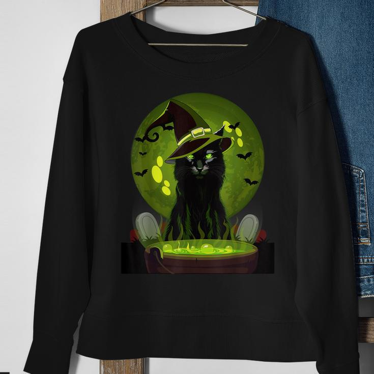 Vintage Scary Halloween Cat Witch Hat Moon Costume Sweatshirt Gifts for Old Women