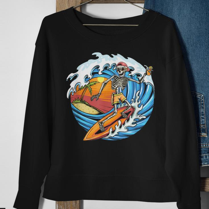 Vintage Summer Surfingskeleton Finger Waves Palm Trees Sweatshirt Gifts for Old Women