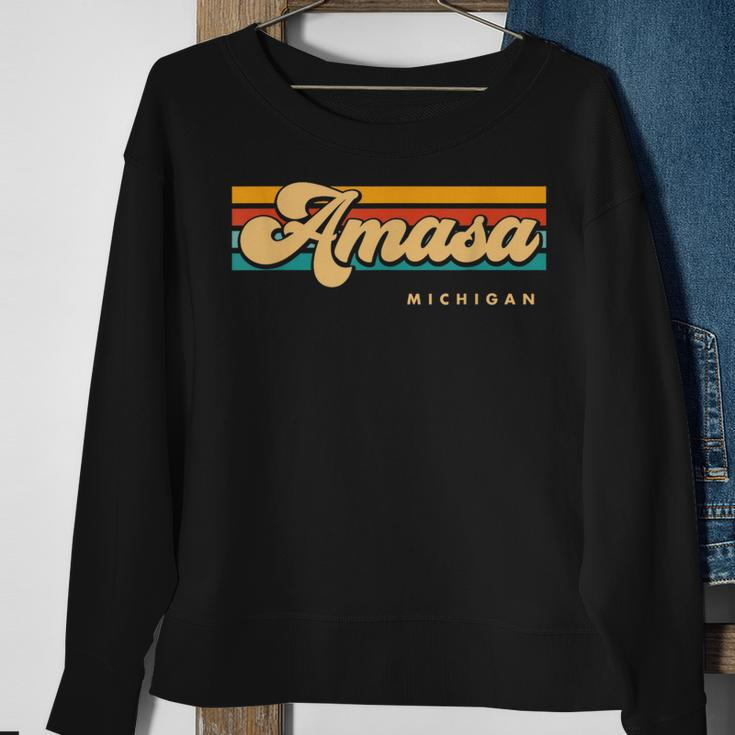 Vintage Sunset Stripes Amasa Michigan Sweatshirt Gifts for Old Women