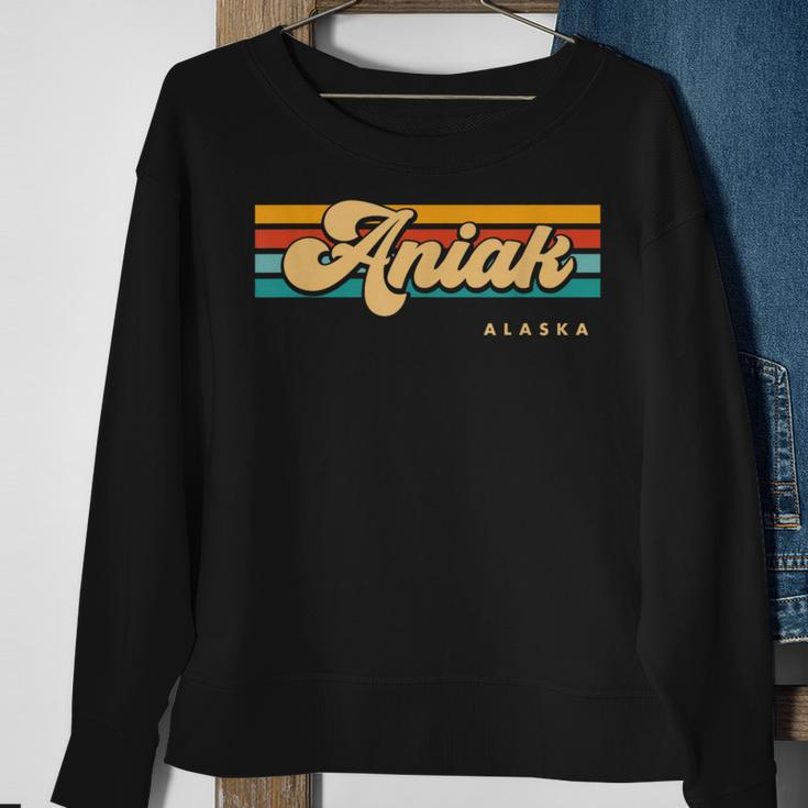 Vintage Sunset Stripes Aniak Alaska Sweatshirt Gifts for Old Women