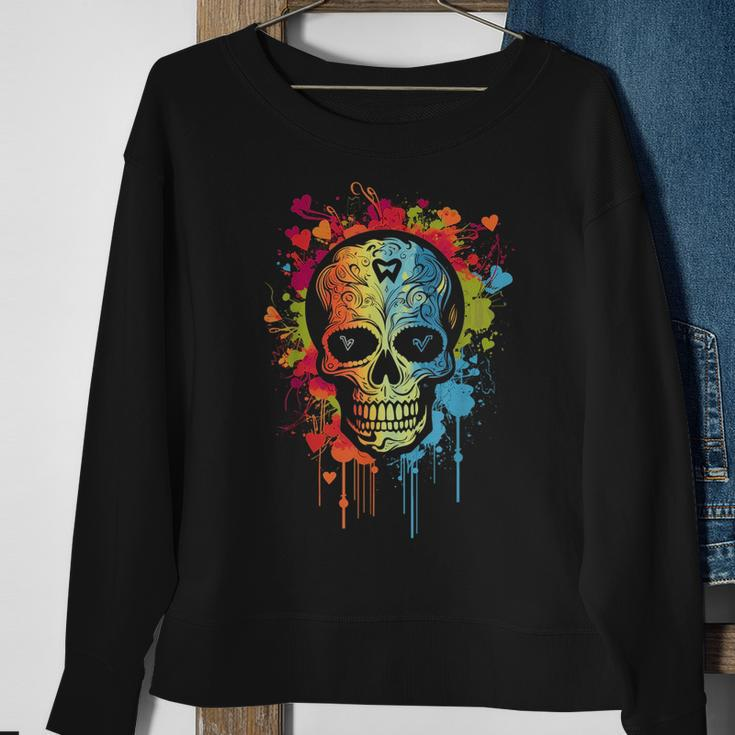 Watercolor Skull Graphic Color Skull Halloween Sweatshirt Gifts for Old Women