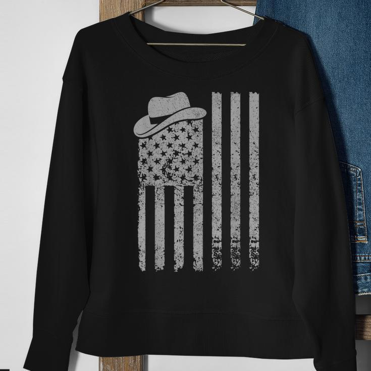 Western American Us Flag Patriotic Cowboy Men Boys Kids Usa Patriotic Funny Gifts Sweatshirt Gifts for Old Women
