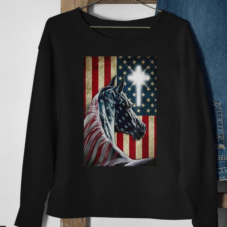 Western Cowboy Cowgirl Patriot Horse Jesus Cross Usa Flag Sweatshirt Gifts for Old Women