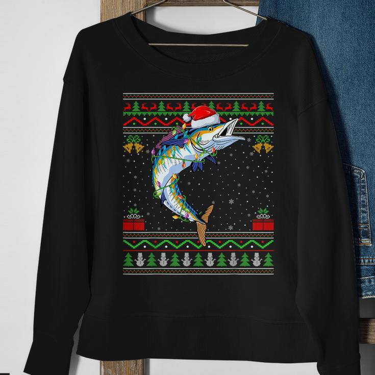Xmas Lights Ugly Sweater Style Santa Wahoo Fish Christmas Sweatshirt Gifts for Old Women