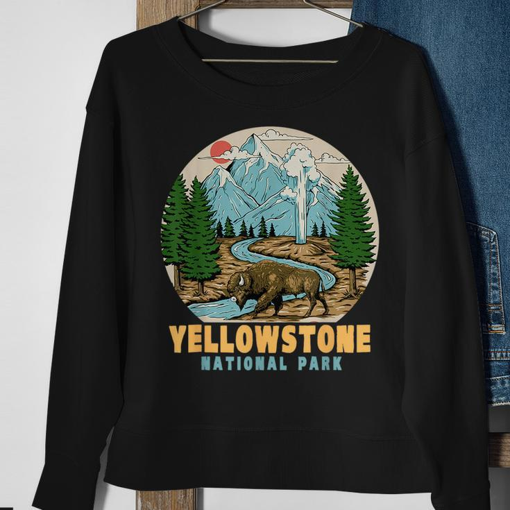 Yellowstone National Park Bison Retro Hiking Camping Outdoor Sweatshirt Gifts for Old Women