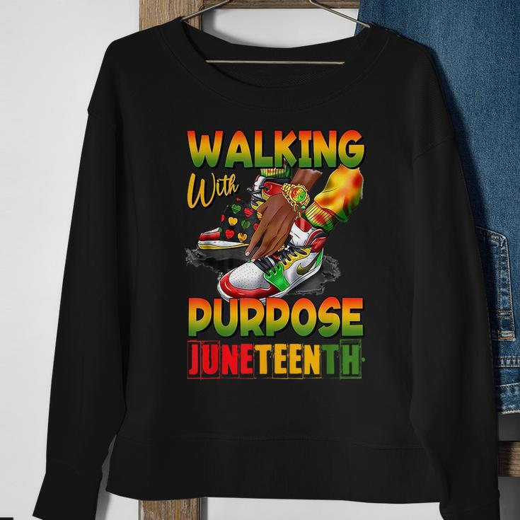 Youth Shoes Steppin Into Junenth Walking With Purpose Sweatshirt Gifts for Old Women