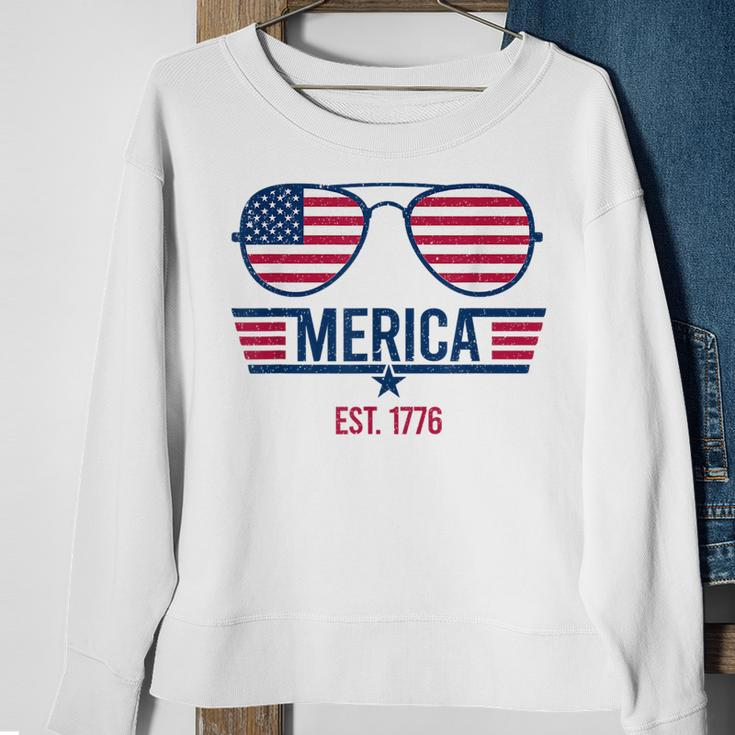 America Est 1776 4Th Of July Patriotic Usa Flag Sunglasses Sweatshirt Gifts for Old Women