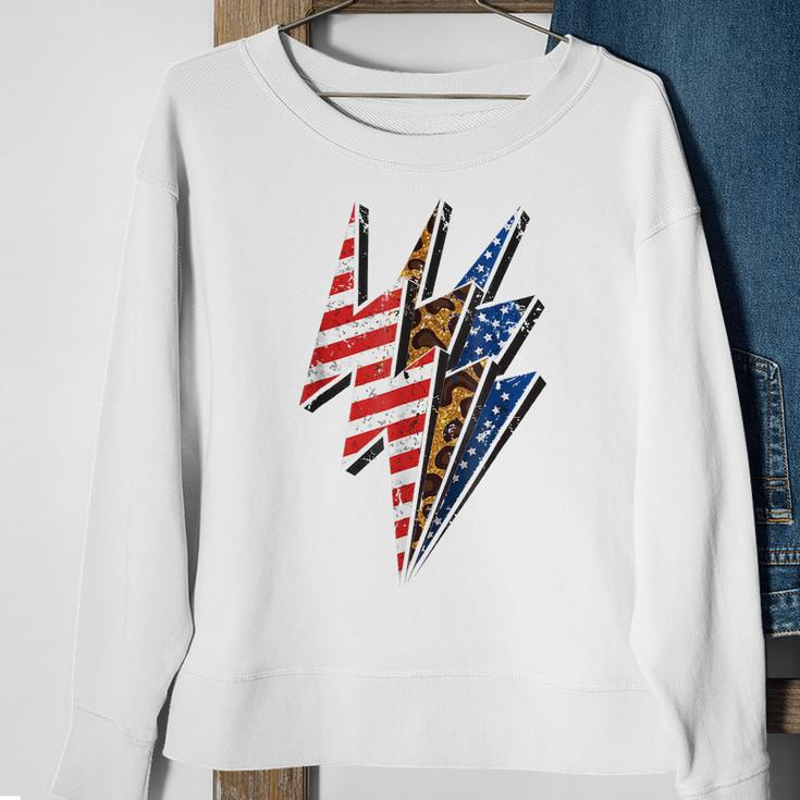 America Leopard Cheetah Lightning Bolt 4Th Of July Patriotic Sweatshirt Gifts for Old Women