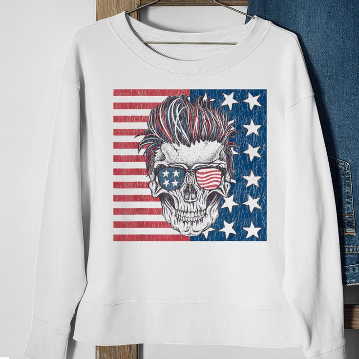 American Flag Skull Skeleton Biker4Th Of July Biker Funny Gifts Sweatshirt Gifts for Old Women