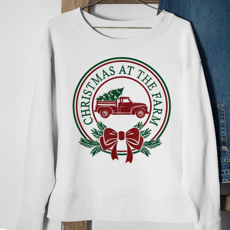 Christmas At The Farm Red Truck Xmas Tree Country Farmhouse Sweatshirt Gifts for Old Women