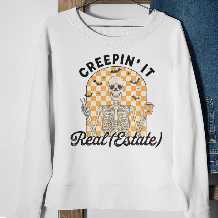 Creepin It Real Estate Skeleton Halloween Real Estate Agent Sweatshirt Gifts for Old Women