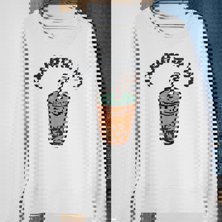 Cute Bubble Tea Boba Milk Tea Graphic Powered By Bubble Tea Sweatshirt Gifts for Old Women