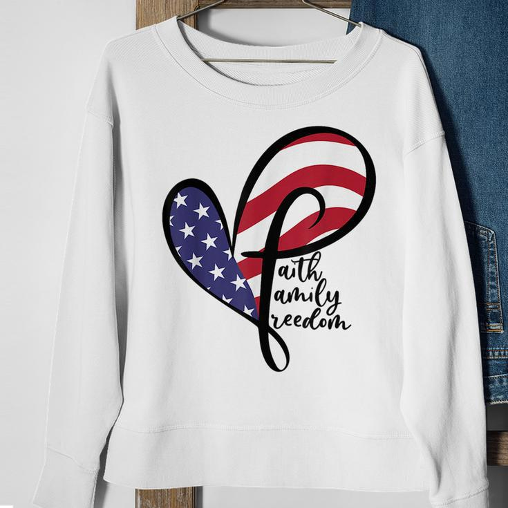 Faith Family Freedom Heart Cross Usa Flag Retro 4Th Of July Faith Funny Gifts Sweatshirt Gifts for Old Women