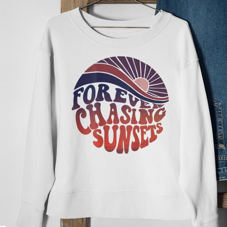 Forever Chasing Sunsets Word On Back Workout Summer Casual Summer Funny Gifts Sweatshirt Gifts for Old Women