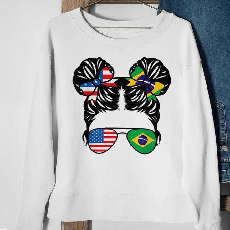 Half American Half Brazilian Girl Usa Brazil Flag Patriot Sweatshirt Gifts for Old Women