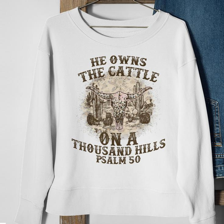 He Owns The Cattle On A Thousand Hills Psalm 50 Vintage Sweatshirt Gifts for Old Women