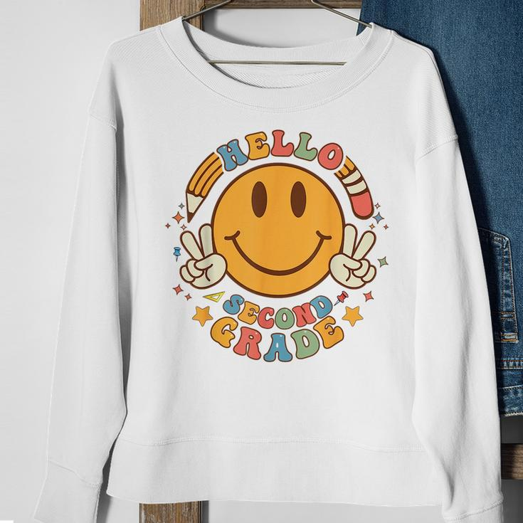 Hello 2Nd Grade Smile Pencil Groovy Back To Shool 2Nd Grade Sweatshirt Gifts for Old Women