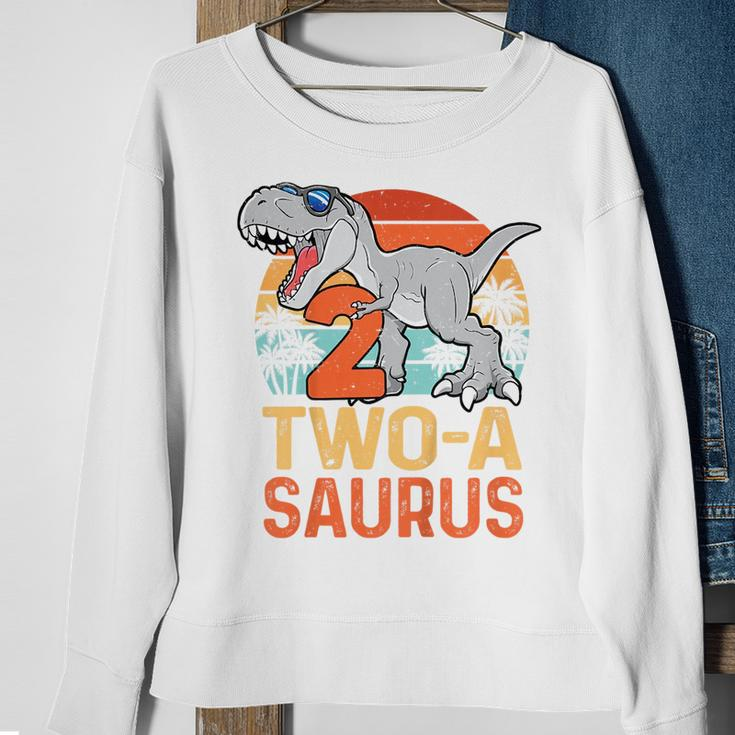 Kids Two A Saurus Rex 2Nd Birthday Dinosaur 2 Year Old Boys Sweatshirt Gifts for Old Women