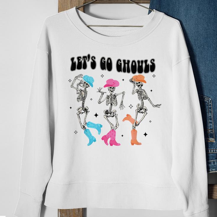 Let's Go Ghouls Halloween Western Spooky Skeletons Dancing Sweatshirt Gifts for Old Women