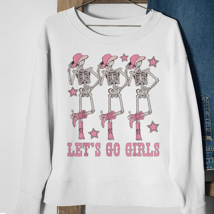 Lets Go Girls Dancing Skeleton Cowgirl Bachelorette Party Dancing Funny Gifts Sweatshirt Gifts for Old Women