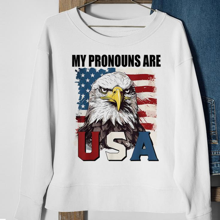 My Pronouns Are Usa American Flag Patriotic Eagle Graphic Patriotic Funny Gifts Sweatshirt Gifts for Old Women