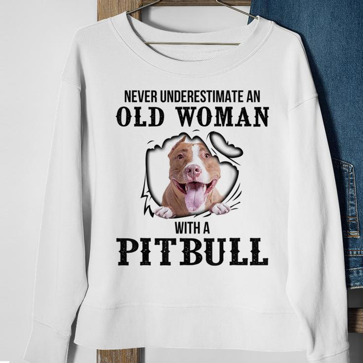 Never Underestimate An Old Woman With A Pitbull Old Woman Funny Gifts Sweatshirt Gifts for Old Women
