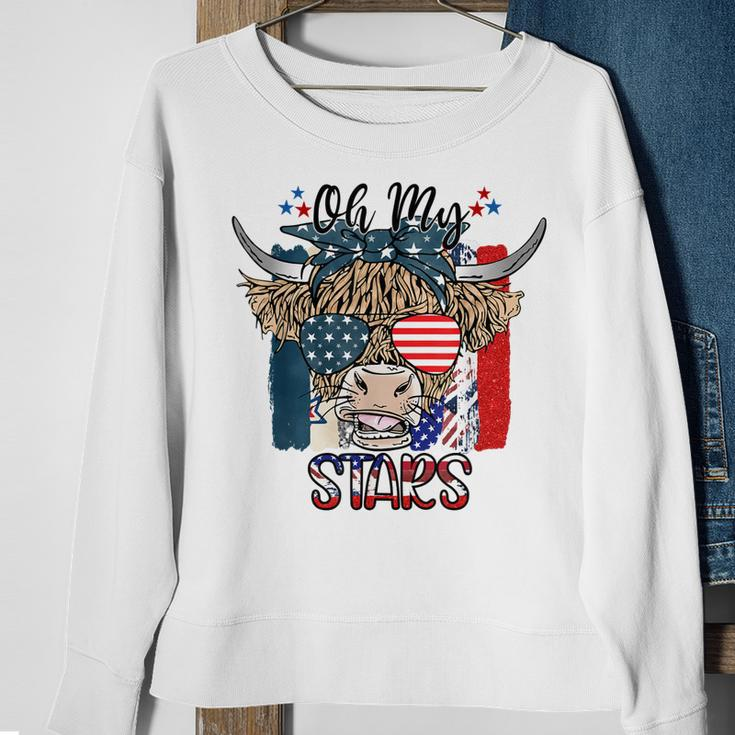 Oh My Stars Highland Cow Heifer Cow Girls 4Th Of July Sweatshirt Gifts for Old Women