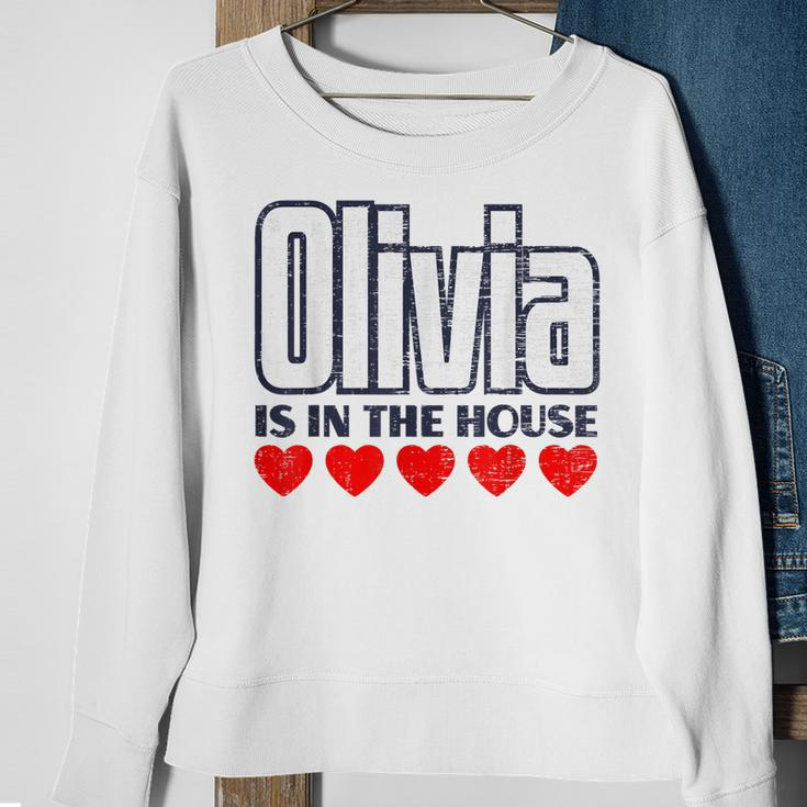 Olivia Is In The House Retro Hearts First Name Love Olivia Sweatshirt Gifts for Old Women