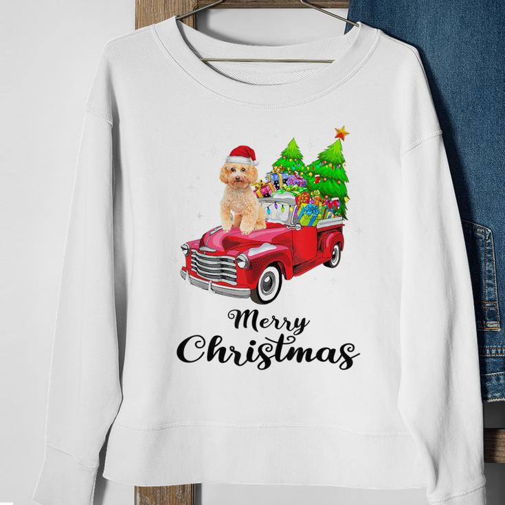 Poodle Ride Red Truck Christmas Pajama Sweatshirt Gifts for Old Women