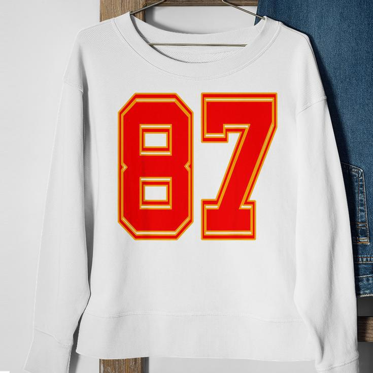 Red Number 87 White Yellow Football Basketball Soccer Fans Sweatshirt Gifts for Old Women