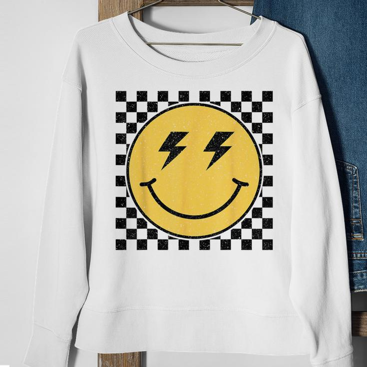 Retro Happy Face Checkered Pattern Smile Face Trendy Smiling Sweatshirt Gifts for Old Women