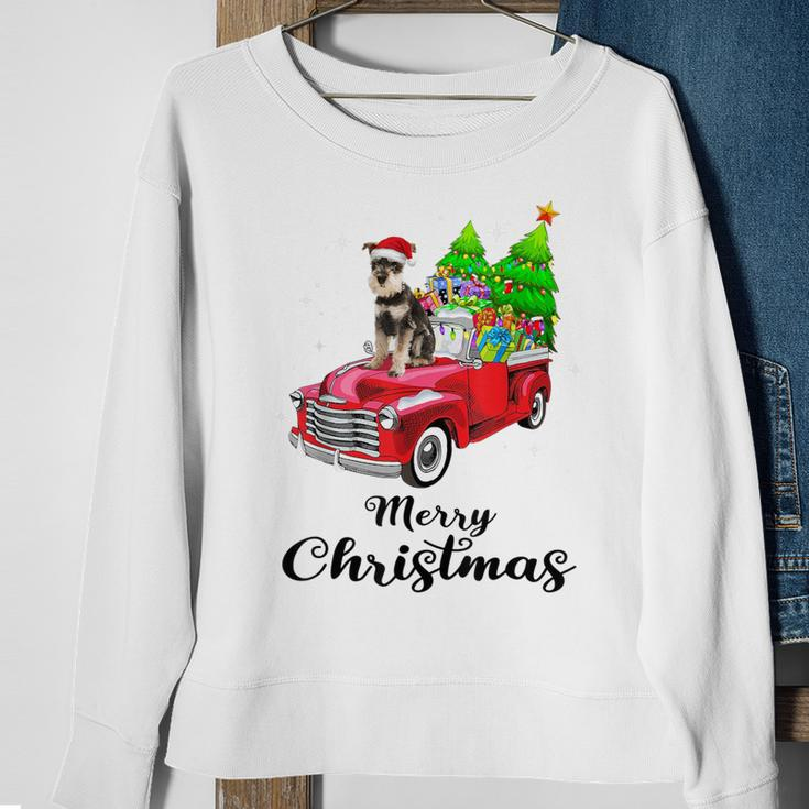 Schnauzer Ride Red Truck Christmas Pajama Sweatshirt Gifts for Old Women