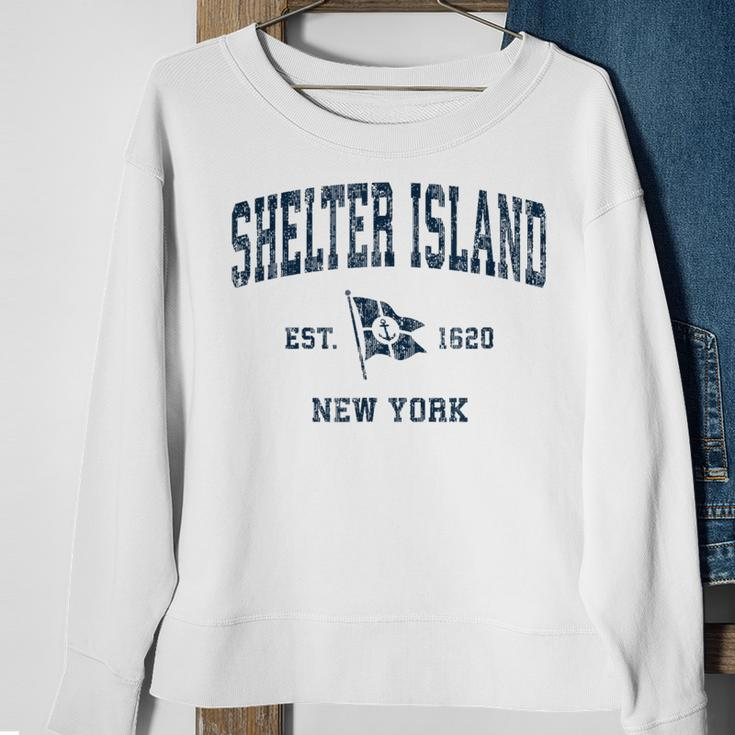 Shelter Island Ny Vintage Sports Navy Boat Anchor Flag Sweatshirt Gifts for Old Women
