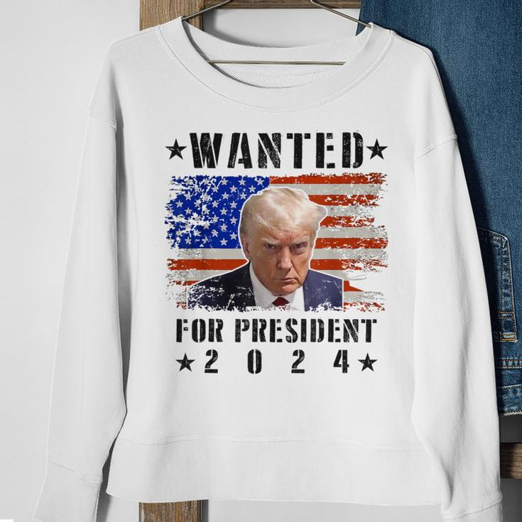 Wanted Donald Trump For President 2024 Trump Shot Flag Sweatshirt Gifts for Old Women