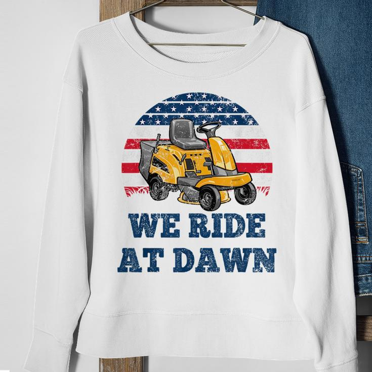 We Ride At Dawn Suburban Lawns Lawnmower Dad Lawn Caretaker Sweatshirt Gifts for Old Women