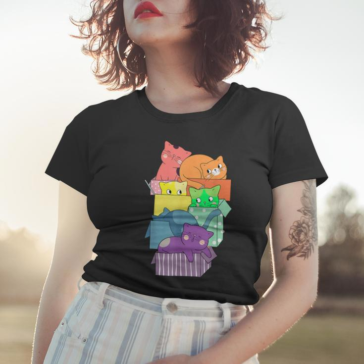 Cute Kawaii Cats Pile Lgbt Gay Pride Rainbow Flag Anime Cat Women T-shirt Gifts for Her