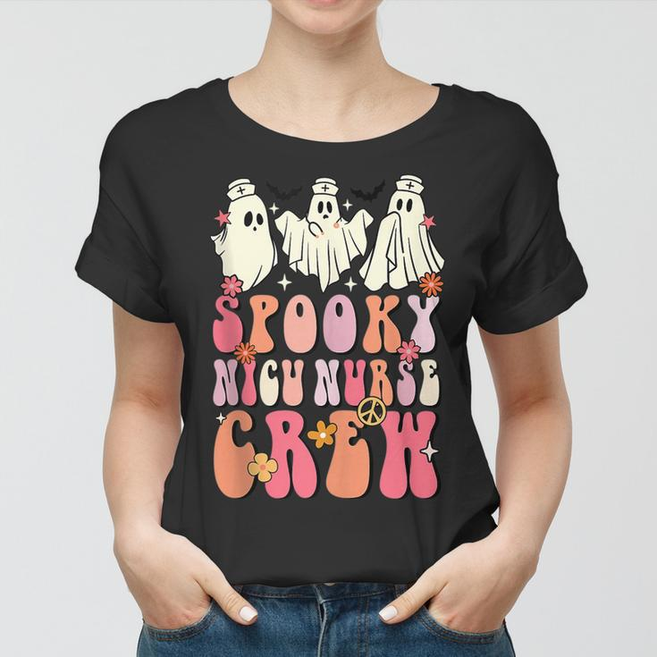 Spooky Nicu Nurse Crew Ghost Groovy Halloween Nicu Nurse Women T-shirt