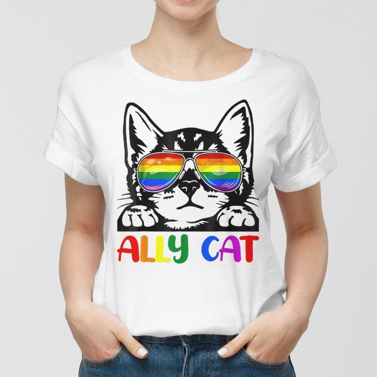 Lgbt Gay Ally Cat Be Kind Rainbow Pride Flag Men Women Gift Women T-shirt