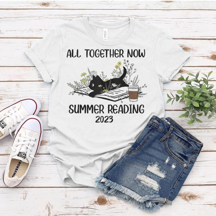 All Together Now Summer Reading 2023 Groovy Cat Book Lover Women T-shirt Unique Gifts