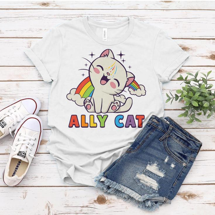 Ally Cat Lgbt Gay Pride Month 2023 Lgbtq Rainbow Cute Kitty Women T-shirt Unique Gifts