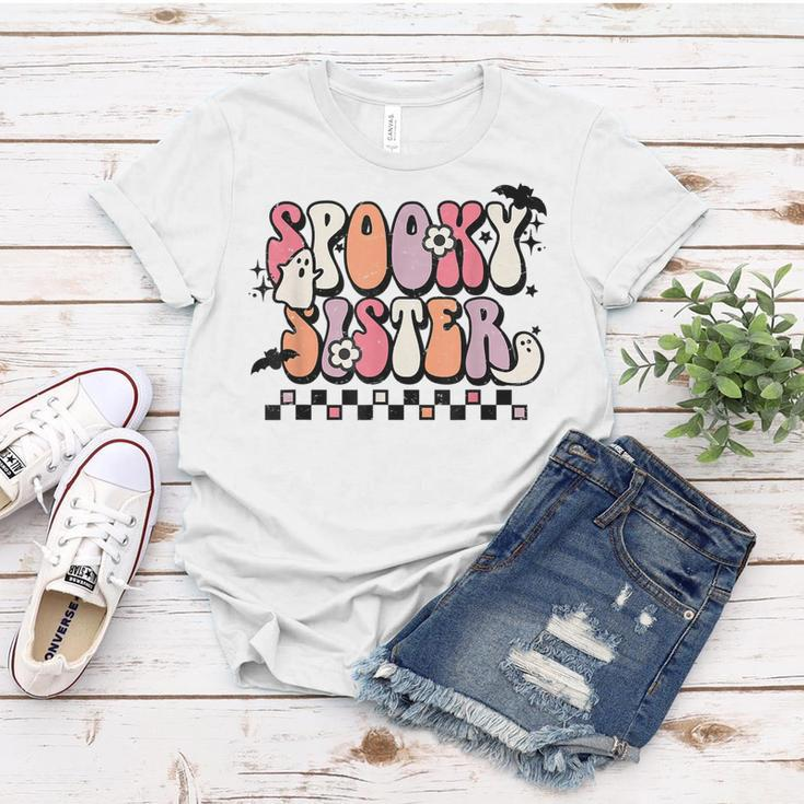 Retro Spooky Sister Floral Boho Ghost Sis Halloween Costume Gifts For Sister Funny Gifts Women T-shirt Unique Gifts