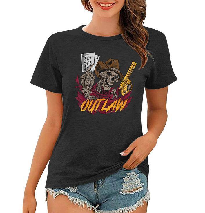 Cowboy Skull Dead Revolver Skeleton Cool Outlaw Gift Idea Women T-shirt