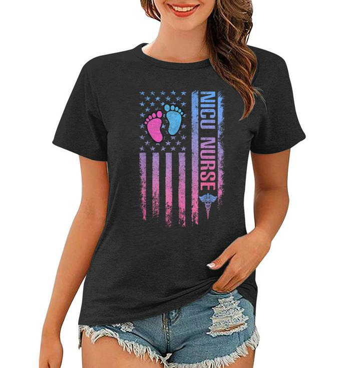 Cute American Flag Patreotic Nicu Nurse Women T-shirt