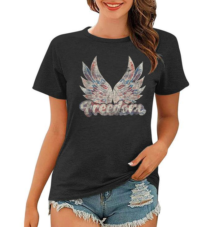 Freedom Wings July 4Th Patriotic Retro Angel Wings Usa  Patriotic Funny Gifts Women T-shirt