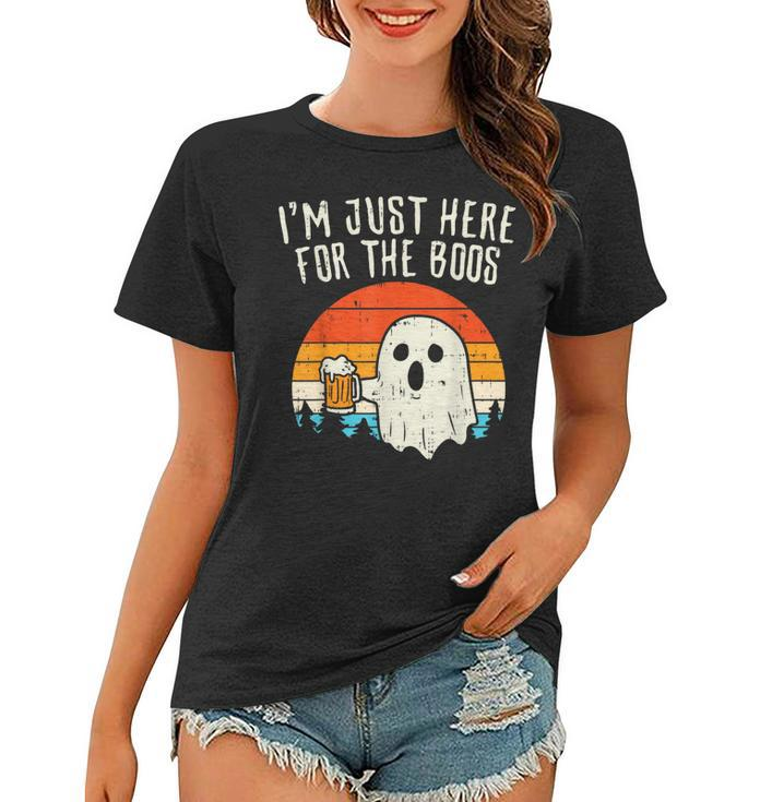 Im Just Here For The Boos Retro Ghost Beer Halloween Costume Women T-shirt